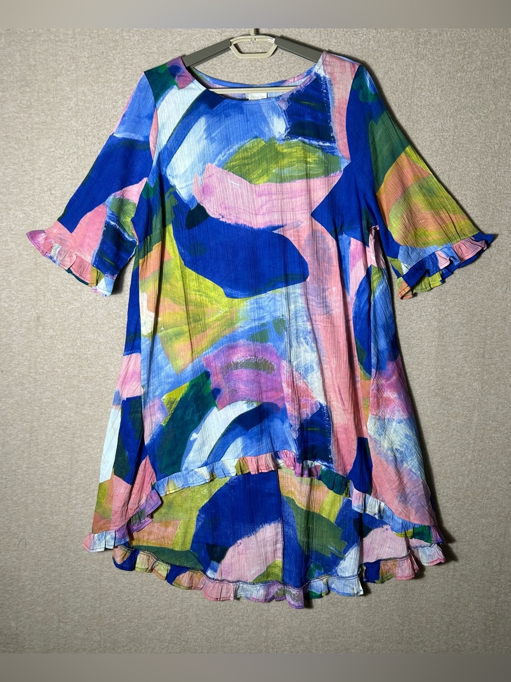 Zim‎ & Zoe Dress Womens 22/24 Colorful Painterly Flowy Asymmetric Ruffles Artsy